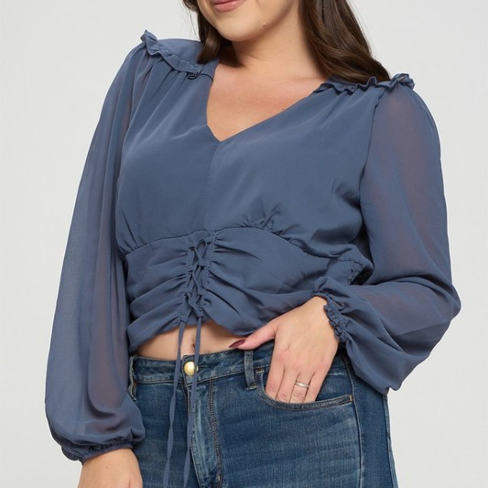talent Plus Full Size Range Lace Up Ruffle Detail Crop Top